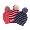 Kinder Baby Kinder Herbst Winter Warme Gestrickte Streifen Druck POM POM Caps Beanie Hut (HW625)